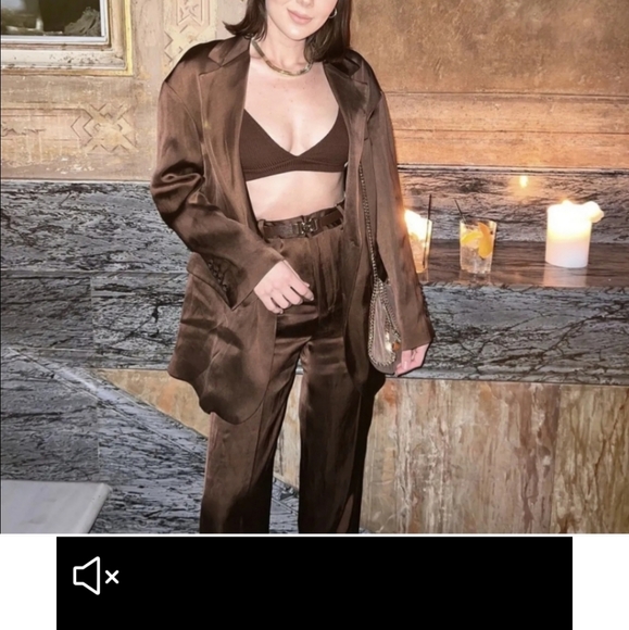 Zara * satin effect straight oversized flowy blazer brown - Picture 17 of 17